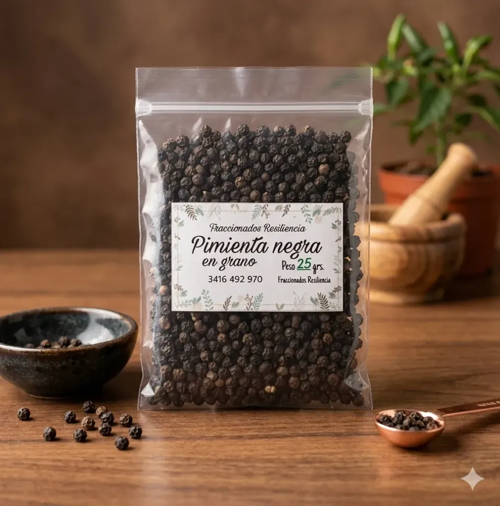 Pimienta negra en granos 25 g - Fraccionados Resiliencia