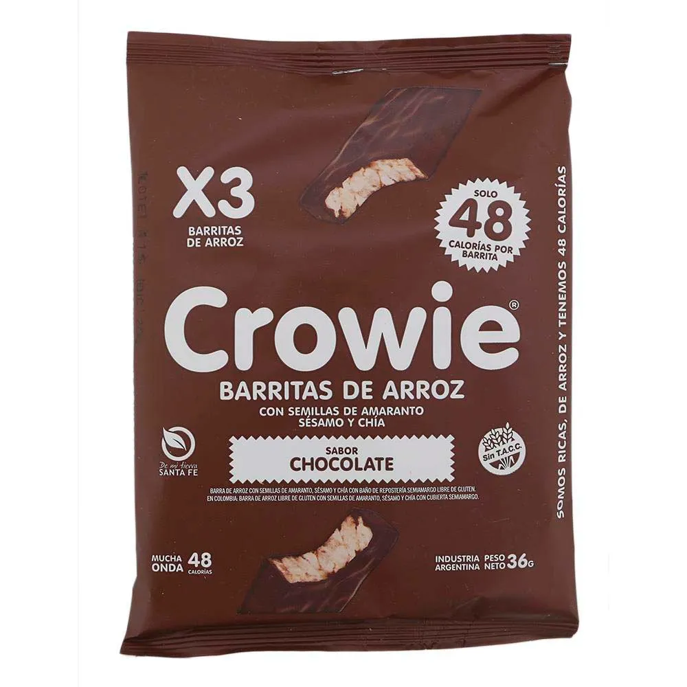 Barrita de arroz con baño chocolate 3 u - Crowie