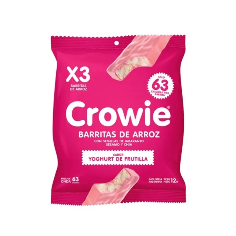 Barrita de arroz con baño frutilla 3 u - Crowie